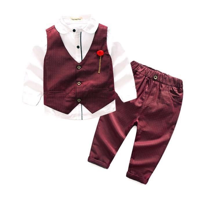 Costume bebe Garcons Gentleman Tuxedo Tenues Chemises a manches longues Gilet Pantalon Costumes Ensemble pour enfants Rouge Rouge Cdiscount Pret a Porter