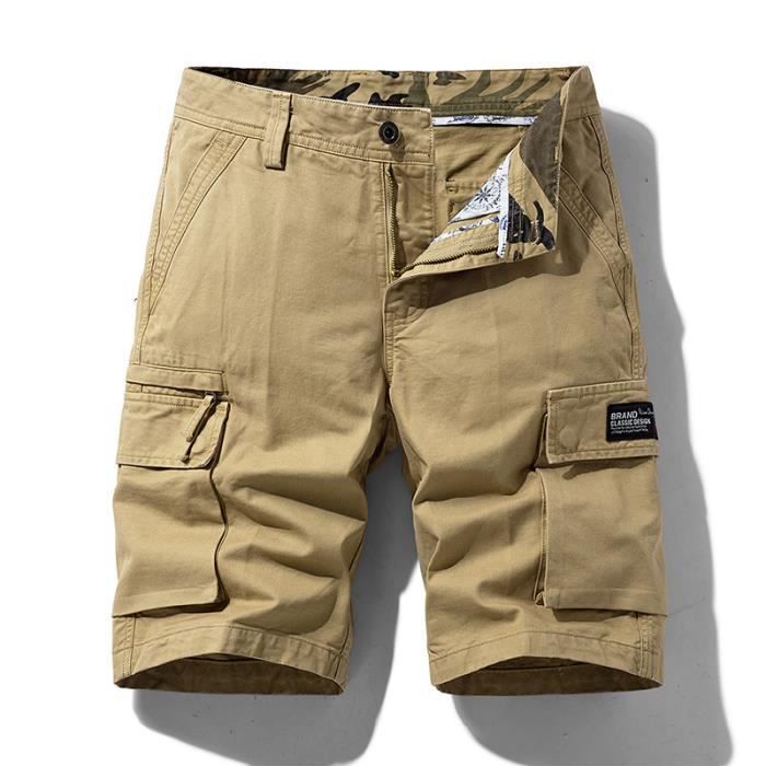 Short Cargo Homme Coton Casual Lâche Avec Poche Pantalon Court Sport