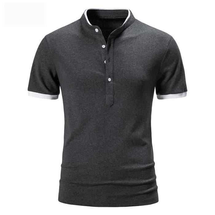 Polo col montant uni homme T shirt slim d t manches courtes