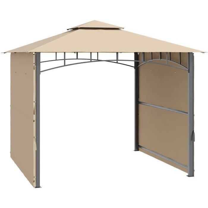 Outsunny Tonnelle pavillon de jardin 3x3m avec double toit pour ventilation auvents réglables structure en métal polyester beige