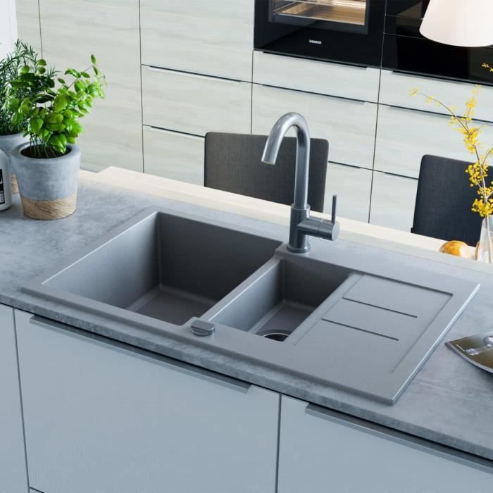 Lavabo De Cuisine Evier De Cuisine En Granit Double Bac Gris Achat Vente Evier De Cuisine Lavabo De Cuisine Evier De Cdiscount
