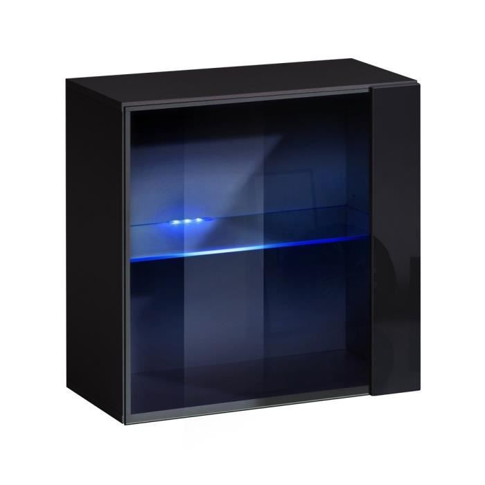 vitrine carrée suspendue noire avec porte vitrée et éclairage led - collection switch