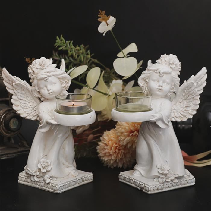 2pcs Bougeoirs de figurines d'anges, avec porte-bougie à réchaud, pour les cadeaux d 