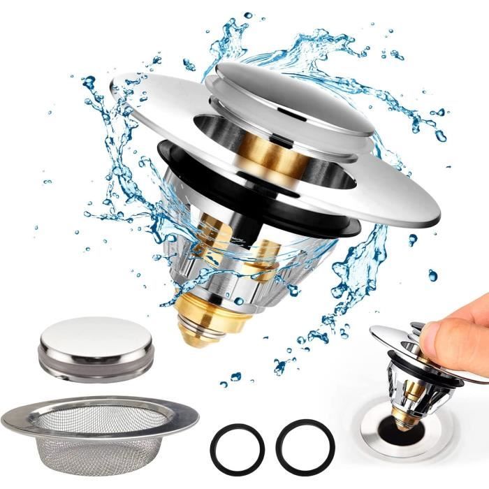 Bouchon De Lavabo/baignoire Universel Avec Filtre – En Acier Inoxydable Et Laiton, Diamètre 26,9-49,7 Mm – Anti-odeurs Et Anti-obstruction