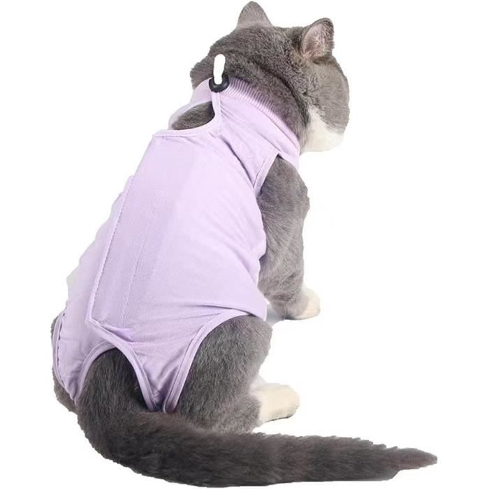 Combinaison De Convalescence Pour Chat Et Petit Chien - Polaire Rayée, Anti-léchage, Protection Plaie Abdominale, Taille L