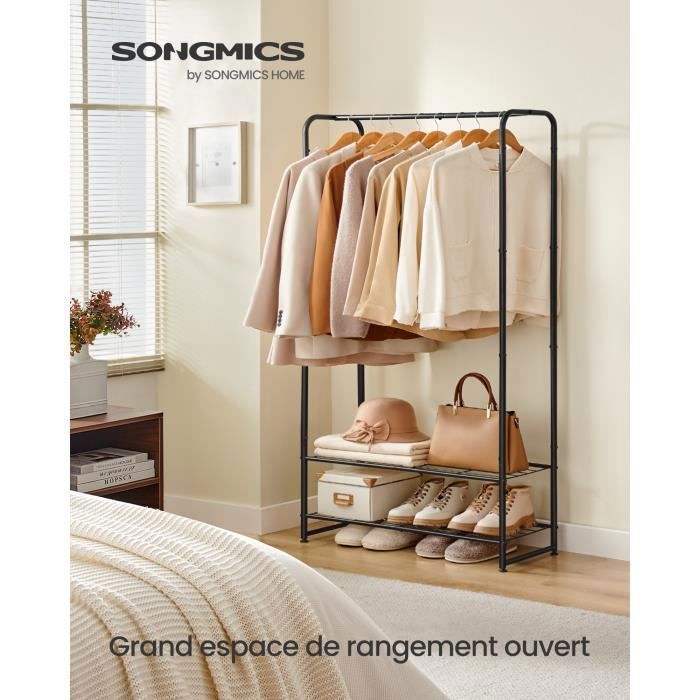 Portant Amovible - SONGMICS - Portant à Vêtements - avec Tringle et Étagères Noir Mat