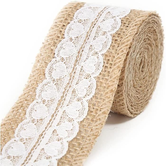 G2PLUS Ruban Jute Dentelle 5M X 5CM - Ruban Toile De Jute Naturelle Pour Décoration Mariage Et Bricolage