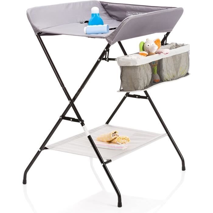 Table à Langer Pliante Et Transportable Fillikid - Avec Rangements Et Bords Surélevés - Compacte Et Stable - Gris à Pois