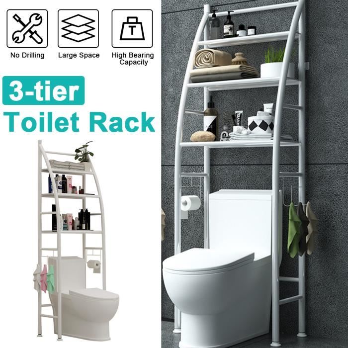 meuble wc l 50cm etagere de toilettes en metal blanc 3 niveaux save space cdiscount maison