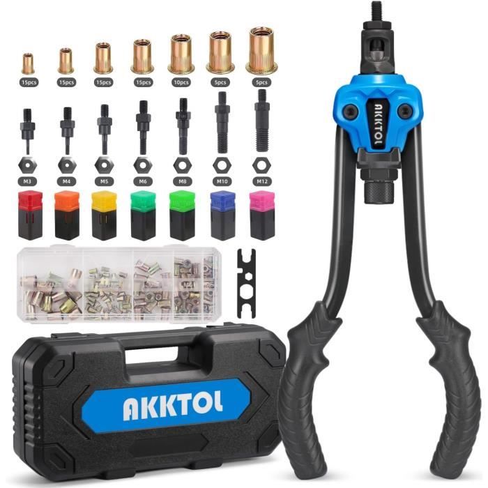 Pince riveter trahoo avec 7 mandrins m3 m4 m5 m6 m8 m10 m12 et 80
