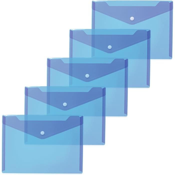 20055 Lot De 5 Pochettes Transparentes En Polypropylène Avec Bouton