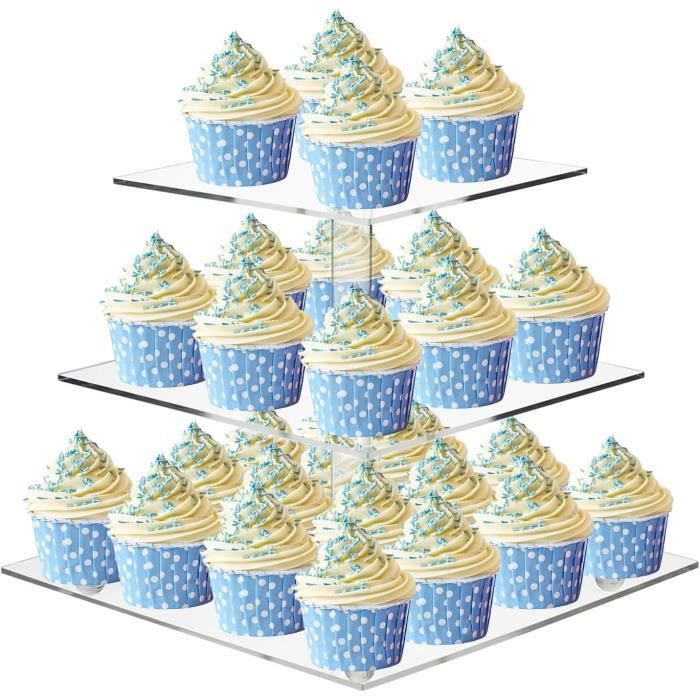 Présentoir À Cupcakes Carré Transparent À 3 Étages En Acrylique Pour
