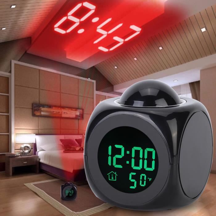 Horloge numérique à projection LED silencieuse 12/24h Réveil à projection  au plafond Contrôle vocal Affichage
