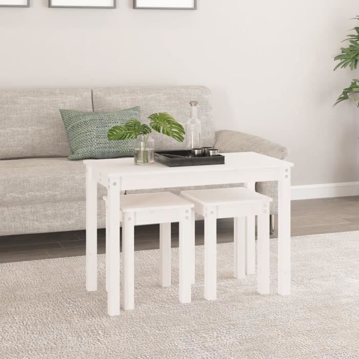 Ensemble de 2 tables basses gigognes blanches rondes pieds bois | Maisons du Monde