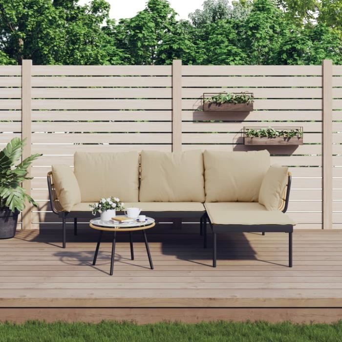 Salon de jardin 3 pcs avec coussins 76 x 67 x 60 cm - vue 5