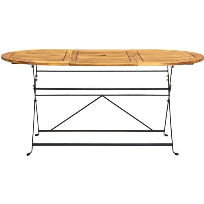 Table de jardin en bois d'acacia massif - vidaXL - 160x85x74 cm - Pliable - Ovale