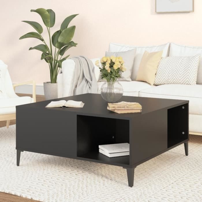 vidaXL Table basse noir 80x80x365 cm bois dingénierie 821101