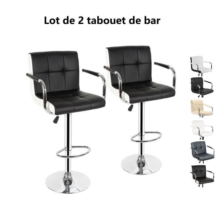 2 x tabourets de bar avec accoudoirs 22.5cm, willonin® chaise de cuisine avec siège dossier noir et bordure blanc, hauteur réglable
