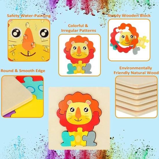 Zoelele Puzzles en Bois 6 Pack pour Enfants, 3D Jouet Bébé, Convient pour garçons et Filles, Puzzle Enfant à partir de 3 4 5 6 Ans - Animal