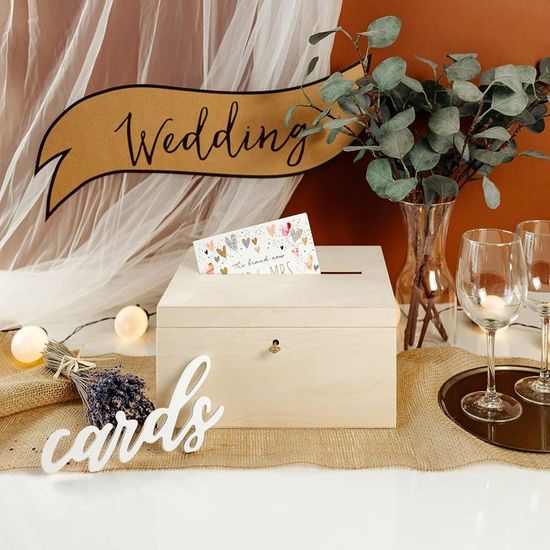 Boîte En Bois Pour Enveloppes Creative Deco 34.5x24x19cm Avec Serrure Et Clé