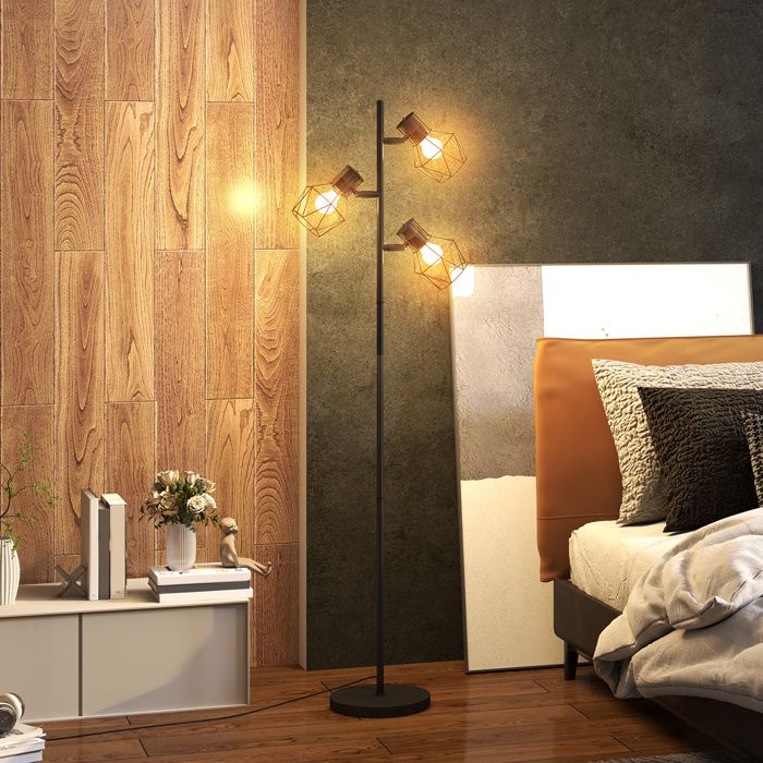 Lampadaire Sur Pied EDISHINE 163cm - 3 Bras Réglables Avec Interrupteurs Individuels | Ampoules LED Incluses | Style Industriel