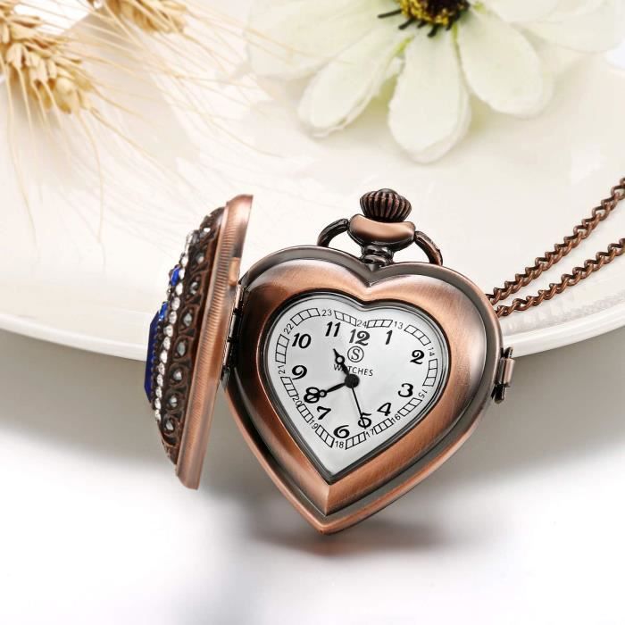 Montre De Poche Homme Quartz Forme Coeur Collier Avec Pendentif