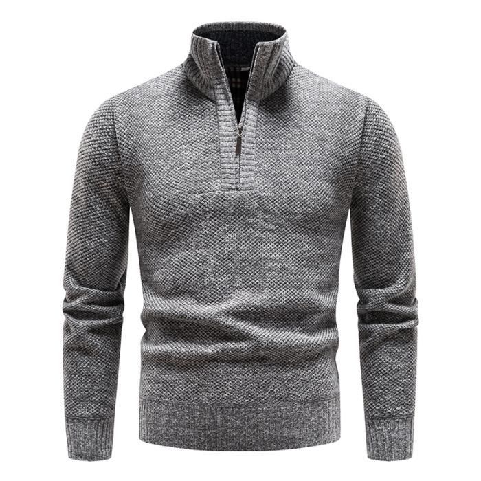 Pull a col mi haut pour homme avec peluche chemise en tricot a fermeture eclair optique coupe couvertes haut Bourgogne E Blanc Cdiscount Pret a Porter