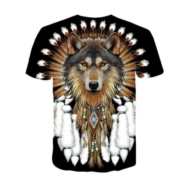 Loup Tee Shirt Indien T-shirt 3D Imprimé Homme Indien Loup Manches