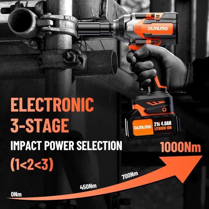 Clé à Chocs Sans Fil 600N.m AUTOFU - Pistolet à Chocs 1/2" Avec Batterie 6.0Ah Et 12 Accessoires - Puissant Et Polyvalent