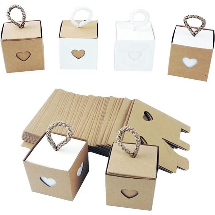 Aiareozy 30 Boîtes Cadeau Coeur Kraft Mariage Anniversaire – Mini Boîtes Dragées Avec Fenêtre Coeur – Marron & Blanc