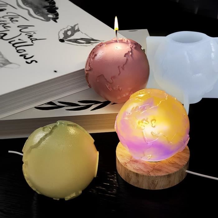 Zayookey 3D Sphère Bougie Moulle Resine Epoxy en Forme de Earth Moule en Silicone Savon Moules de Coulée Resin Candle Molds pour Fabrication de Pendentifs de Plâtre Bricolage