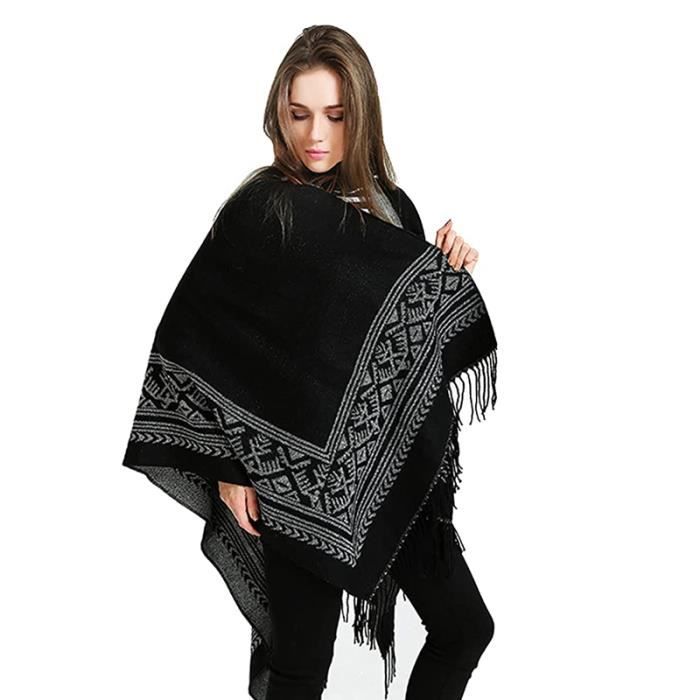 Double Face Cape Châle Cachemire Chaud Hiver Peluche Wraps écharpe