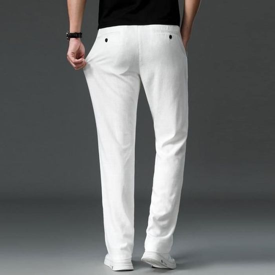 Pantalon En Lin Homme Ample - Taille élastique, Coupe Droite, été Respirant