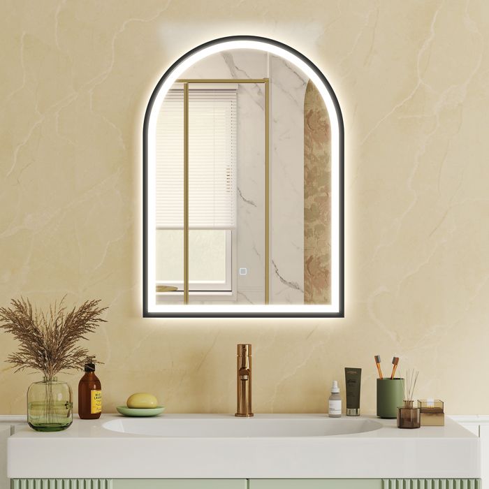 Miroir Lumineux IP44 Miroir Salle Bain LED HOMCOM 70cm Rond - Éclairage Variable Anti-buée Heure Température Noir Miroir LED Rond Anti-buée HOMCOM