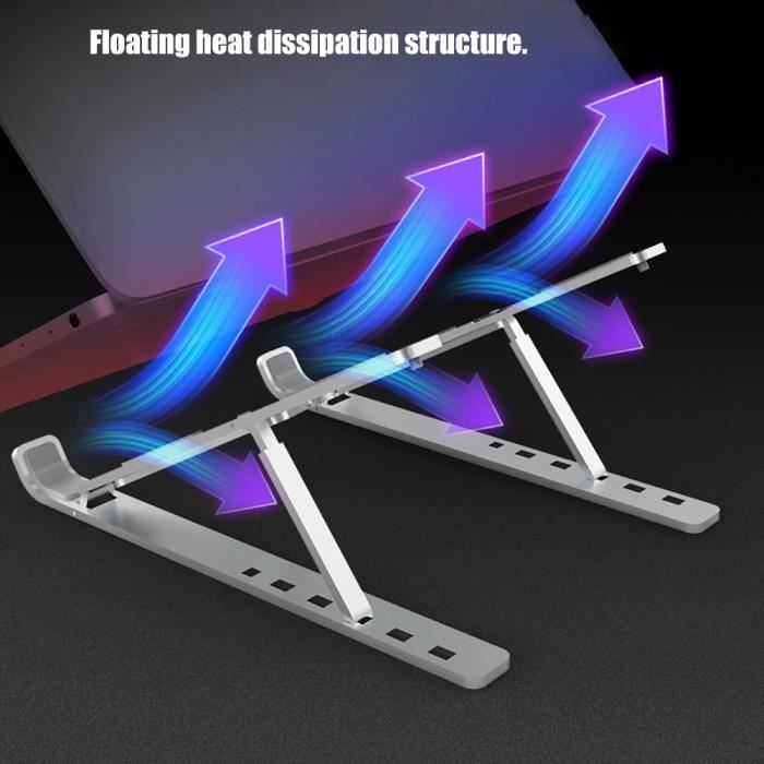 Support D'Ordinateur Portable En Alliage D'Aluminium Pliable Ergonomique Avec 6 Niveaux De Réglage En Hauteur Pour Ordinateur Portable Tablette Moins De 15,6 Pouces