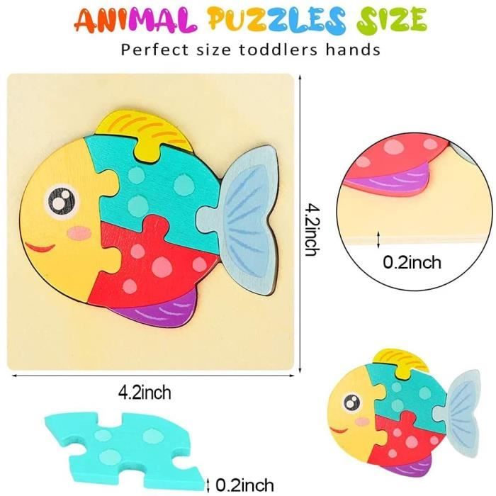 Puzzles en Bois Enfant, 6 Puzzle Animaux pour Enfants 1 2 3 Ans