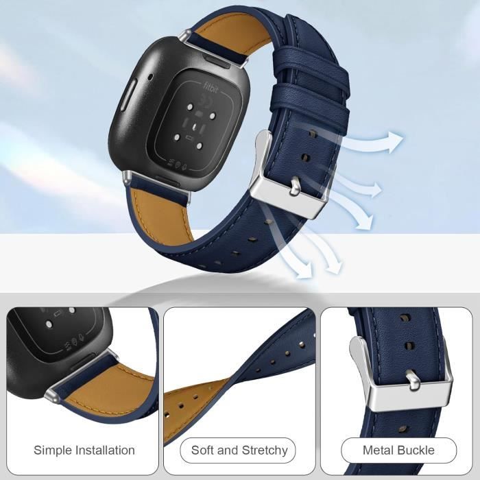 Cuir Bracelet Pour Fitbit Versa 3, Élégant Véritable Cuir Bracelet Pour