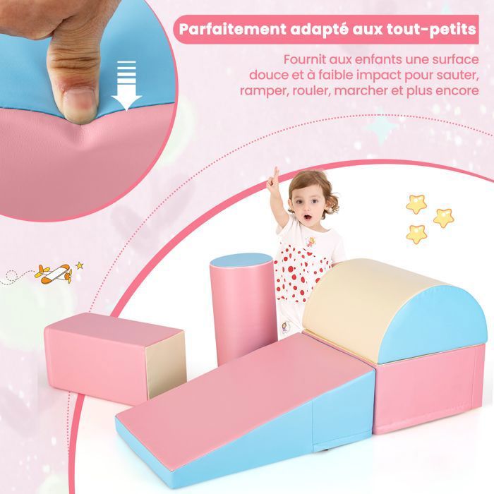 COSTWAY 12 PCS Module Motricité Bébé en Mousse EPE avec Housse en PU, Cubes de Construction Bébé en Mousse Légers, Jouets Éducatifs pour Enfants d'Âge Préscolaire, Multicolore (Bleu+Noir