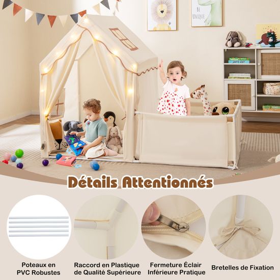 Tente De Jeu éclairée Pour Enfants HOUOOFVA 120x101x132 Cm - Maisonnette Intérieure/extérieure Avec Guirlande, Facile à Monter