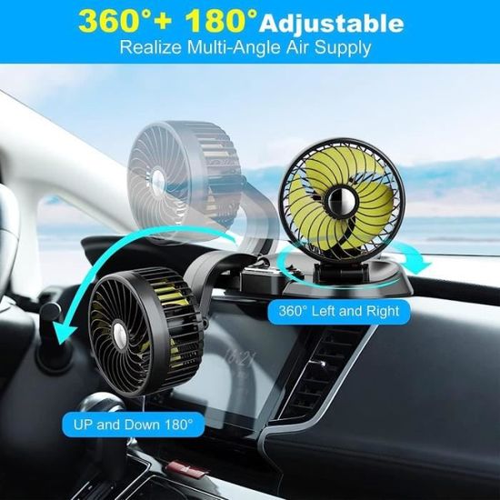Acheter Ventilateur de voiture Portable à double tête, Rotation à 360  degrés, ventilateur de refroidissement automatique de l'air, ventilateur de Circulation  d'air USB pour tableau de bord, camping-car et camion