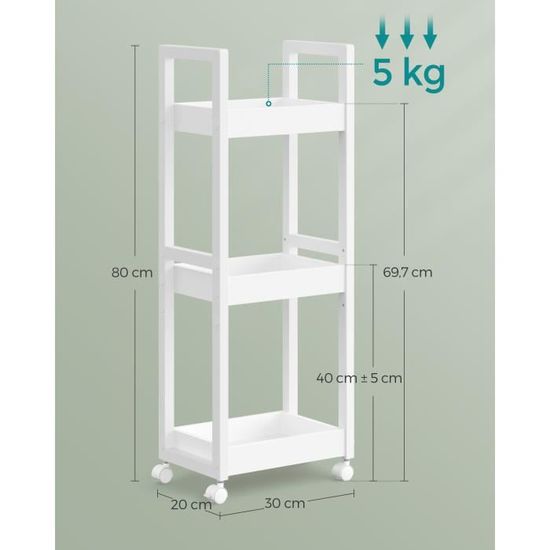 Meuble Salle De Bain SONGMICS En Bambou - 120cm De Haut, 3 Étages, 2 Portes