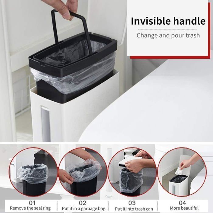 Baffect Ensemble 4-en-1 Toilette – Brosse WC, Poubelle 2L Amovible, Support Mouchoirs & Cache-Sac, Design Fin Blanc Crème