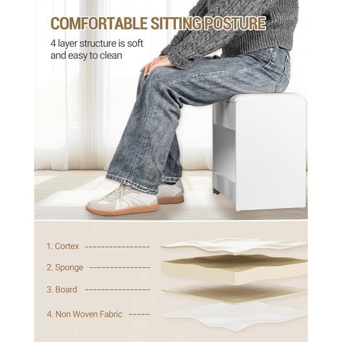 Tabouret De Coiffeuse, Chaise Rembourrée De Maquillage, Repos-Pieds, Patins Antidérapants, Pour Chambre, Dressing, Entrée, Blanc - Maison