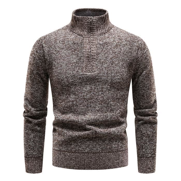 Pull a col mi haut pour homme avec peluche chemise en tricot a fermeture eclair optique coupe couvertes haut Bourgogne E Blanc Cdiscount Pret a Porter