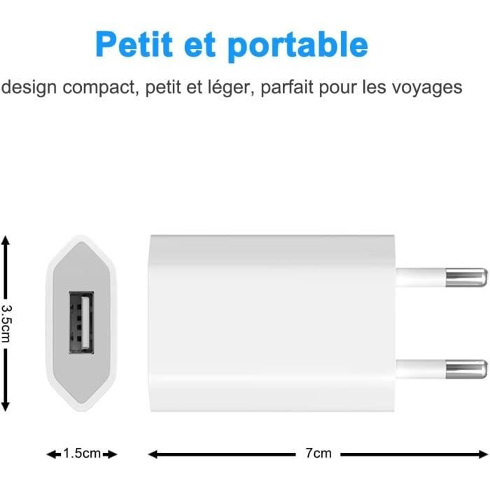 Adaptateur Secteur USB pour Apple, 2 Pack 5V1A Prise Embout Chargeur USB  pour iPhone 11, 8, 7, 6, 5S, SE, X, XS, Mini, iPad, Samsung, Xiaomi, Huawei  Téléphone Universel 5V Charger : : High-Tech