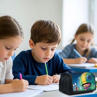 Trousse à Crayons Cartoon Enfant - Double Zip - 21x10x7,5cm - Polyester - Grande Capacité - Fournitures Scolaires