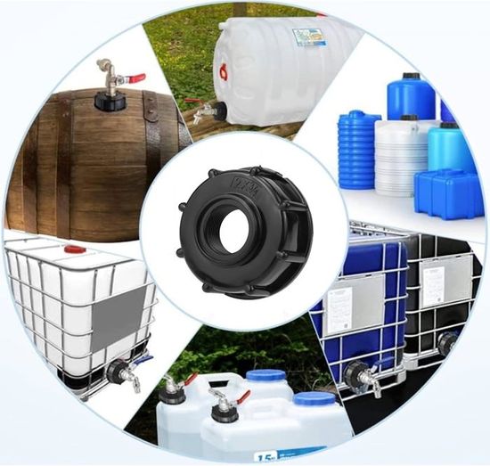 Bouchon Réservoir IBC Adaptateur IBC 2 Pièces - Bouchon Raccord S60x6 - Sortie 1/2" - Pour Cuves Et Récupérateurs Eau Adaptateur IBC S60x6