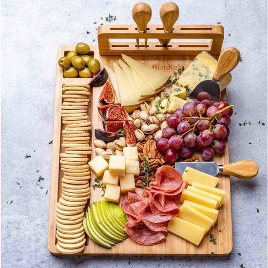 Lukata Plateau à Snacks En Bambou – Grande Planche à Fromage Et Charcuterie 32x22 Cm, Idéal Pour Apéro Fêtes Et Soirées Entre Amis