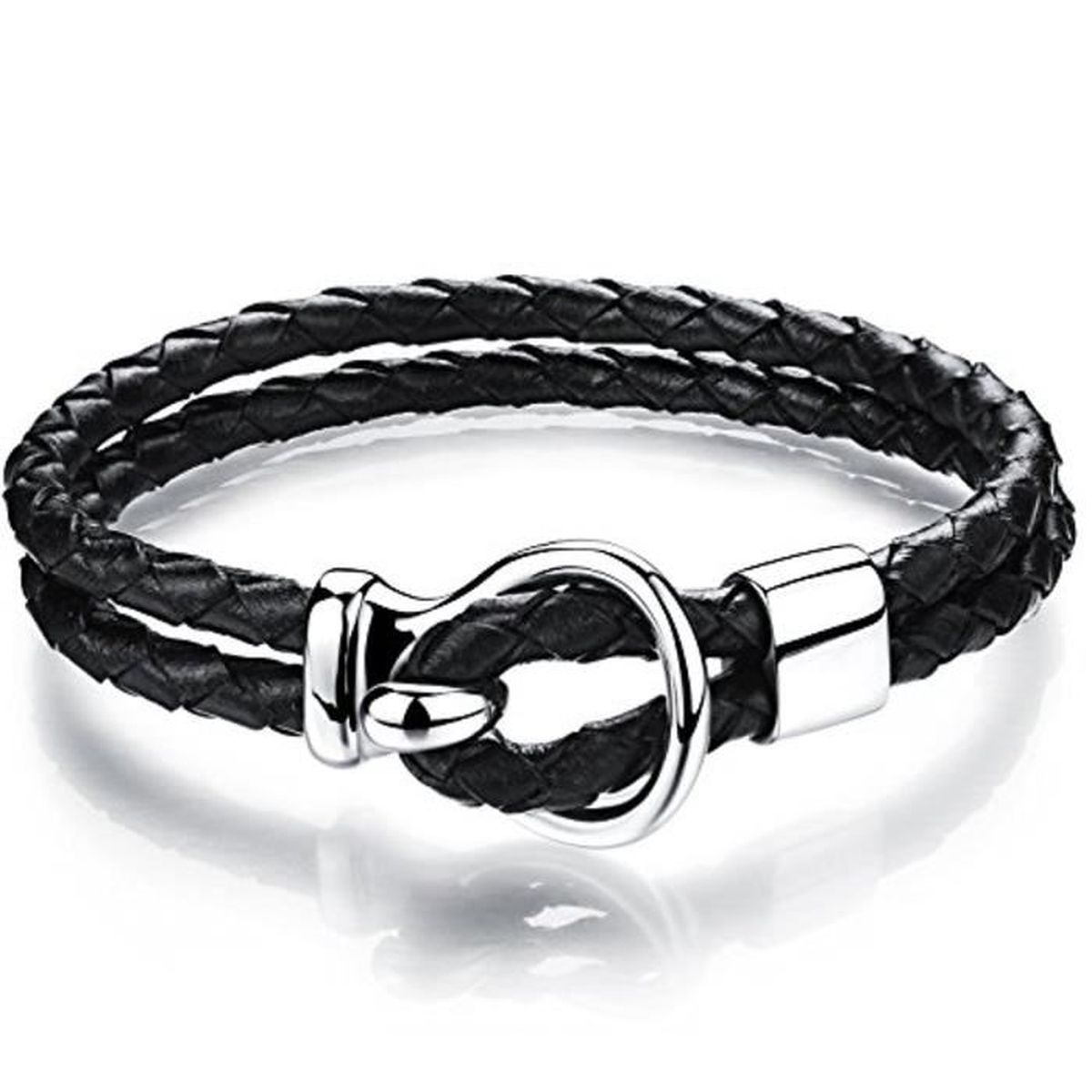 Hommes noirs métalliques en acier inoxydable cuir tressé bracelet corde chaîne Bangle cadeau