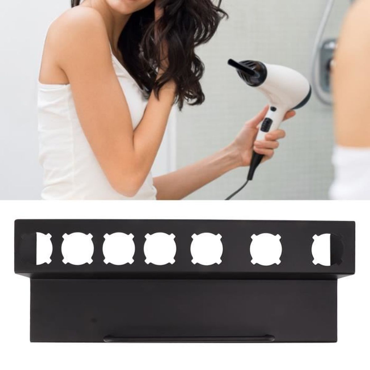Support Mural Pour Sèche-cheveux Sans Perçage – Acier Inoxydable SUS304, Avec Rangement Câble Et Accessoires